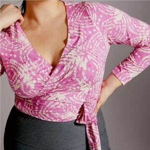 Antropologie Daily Practice Cropped Wrap Pink Long Sleeve Knit Top Size Medium